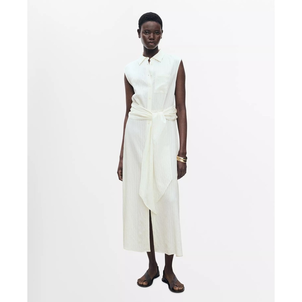 NWT‎ MANGO Women's Bow Shirt Dress in color Ecru Size Medium